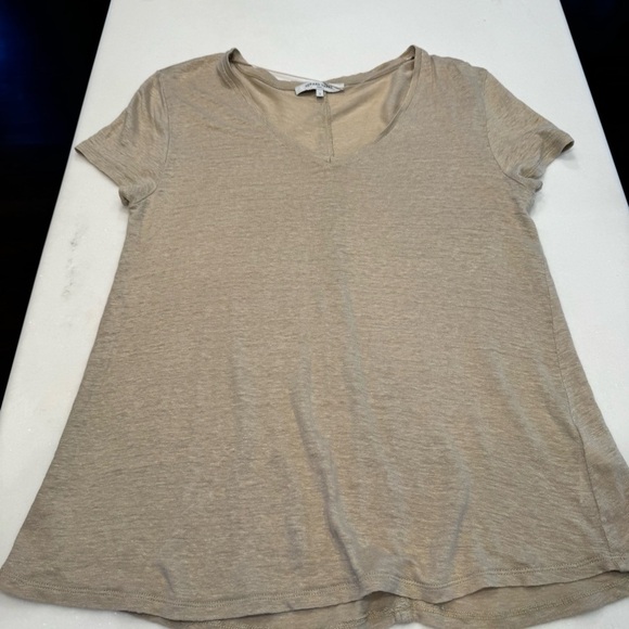 Gerard Darel Paris Shirt Womens Size 2 Tan Tee Shirt  V-neck Designer 100% Linen - Picture 9 of 10